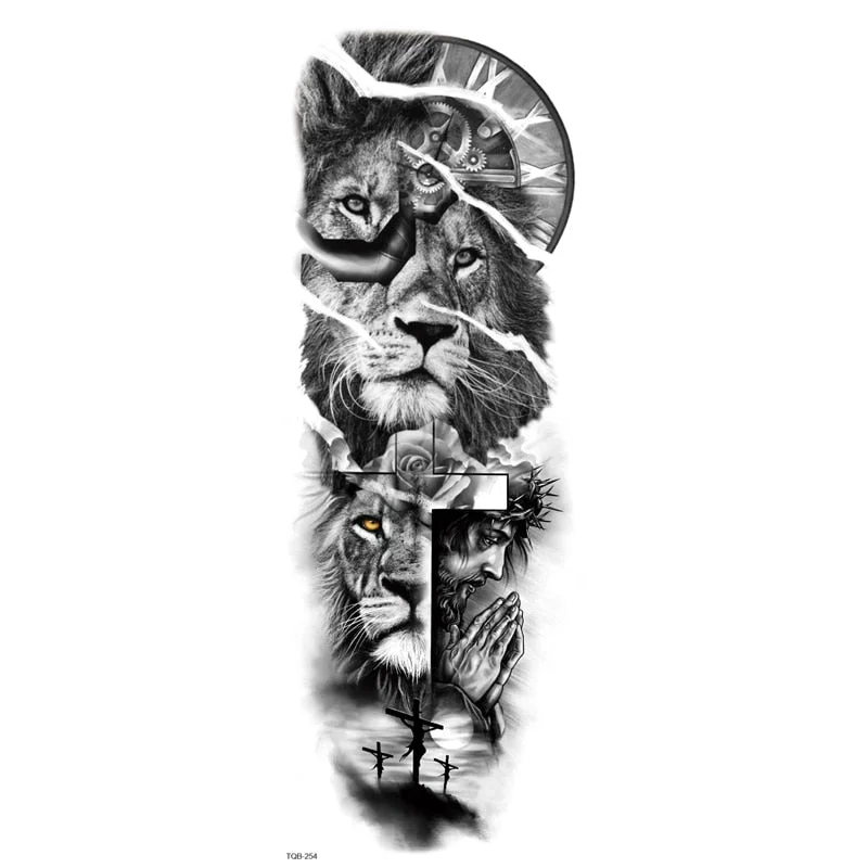 Fake Tattoo Dragon For Men Waterproof Sleeves Angel Tiger Snake Animal Stickers Waterproof Temporary Tattoos Skeleton Hand