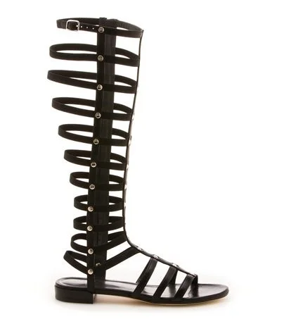Sexy Black Knee-high Gladiator Sandals with Strappy Heels Vdcoo
