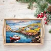 (US Only)Seaside Town Wooden DIY Diamond Painting Tray Kit Serving Platter for Home Decor