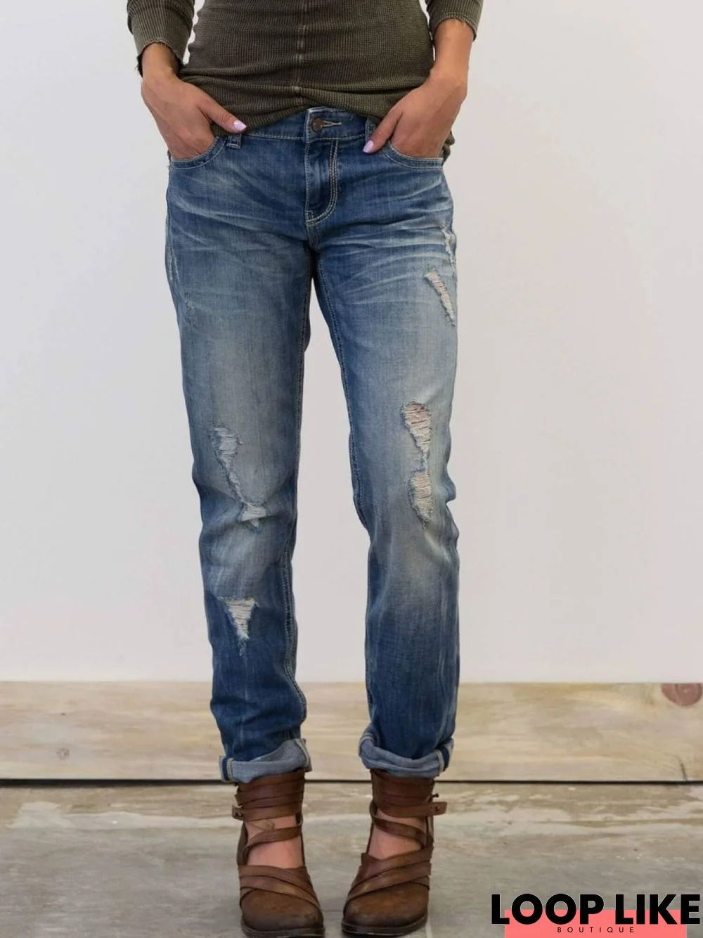 Fit Plain Vacation Denim&jeans