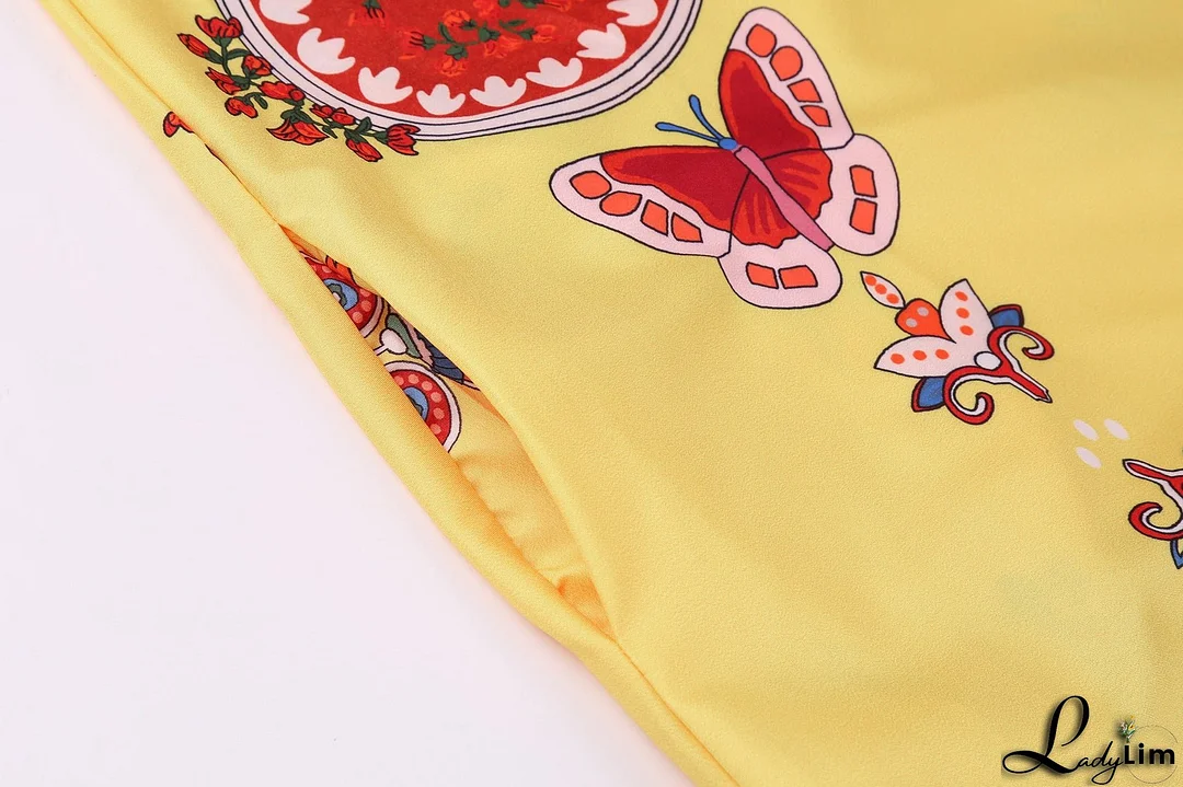 Vintage print dress V-neck sleeveless