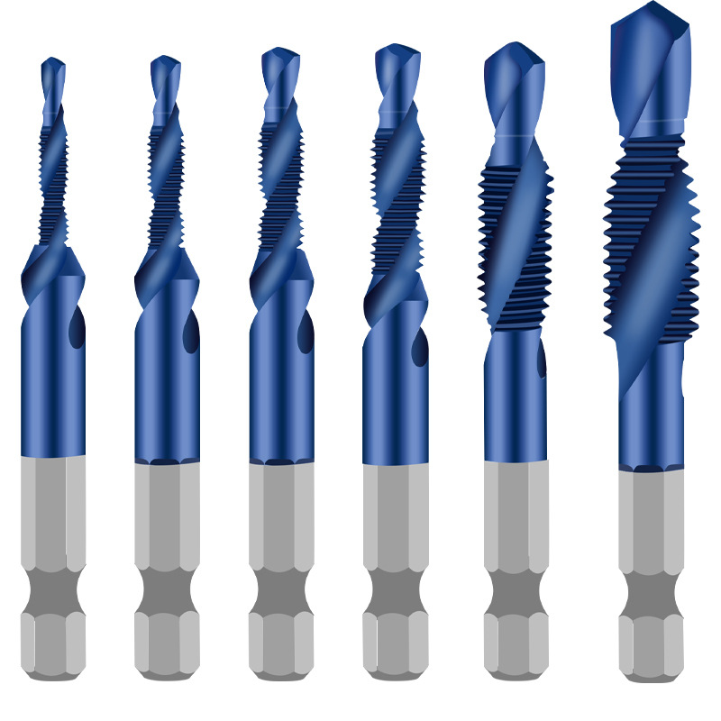 

M3-M10 Titanium Plated HSS Combination Drill Tap Bit Countersink Hex Shank, 6pcs, 501 Original