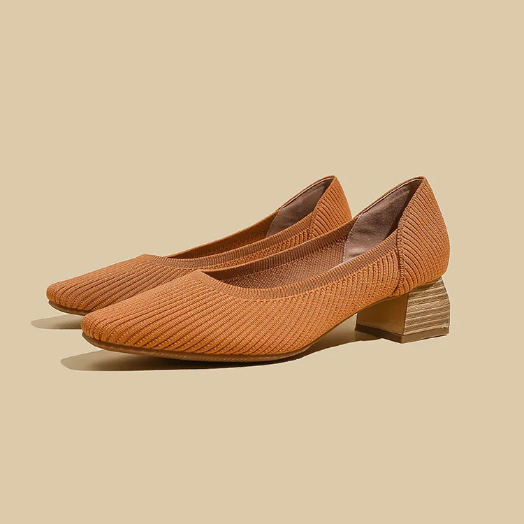 Stunahome V-KNIT Orange Square-Toe Block Heel   Stunahome.com
