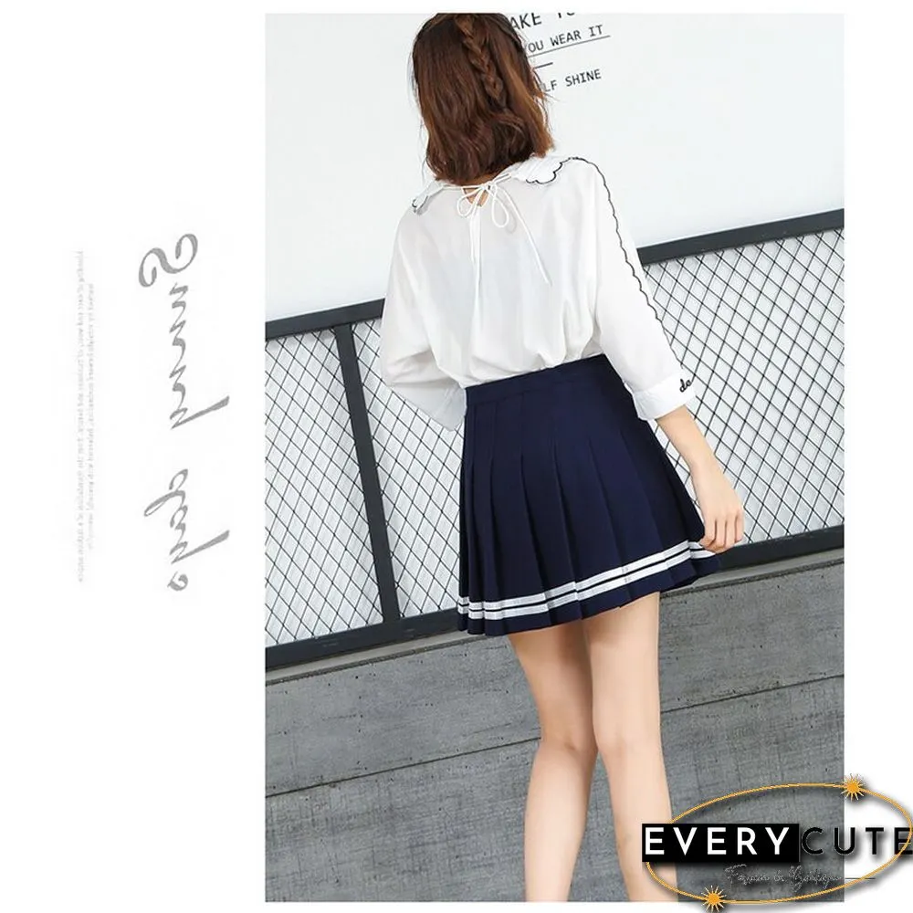 High Waist Pleated Skirts Kawaii Harajuku Women Girls Lolita A-line Sailor Skirt Preppy