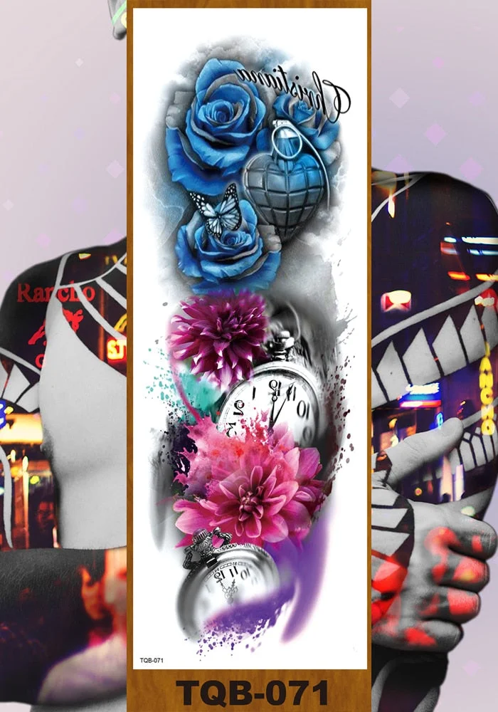 Full Arm Temporary Tattoo Sticker Man Woman Girls Body Leg Fake Tatoo Lotus Peony Rose Magnolia Flowers Totem Makeup Waterproof