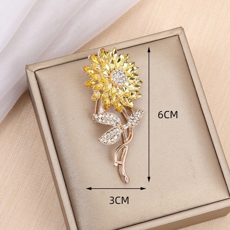 Minimalist Pin Flower Alloy Inlay Zircon Women’s Brooches