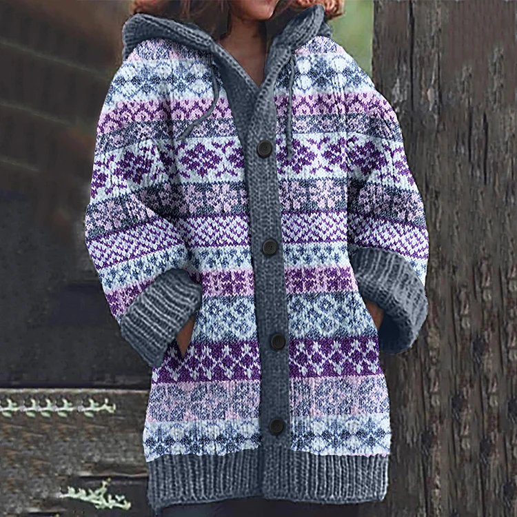 Women's Fairman Geometric Design Contrast Sweater Cardigan