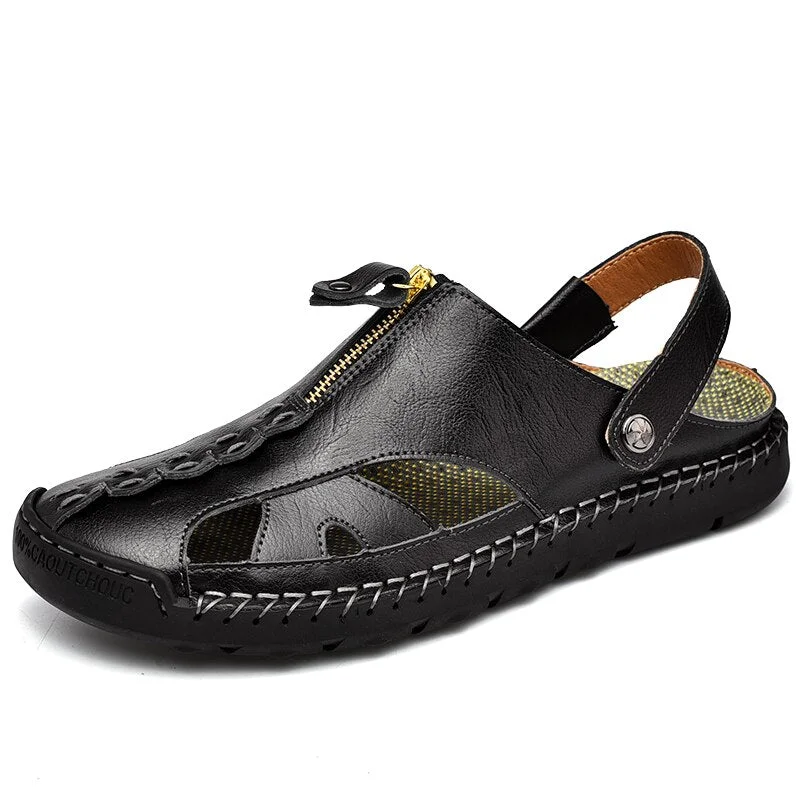 Men Summer Fashion Casual Mules Male Breathable First Layer Cowhide Loafer Slippers Open Back Flat Genuine Leather Half Sandals