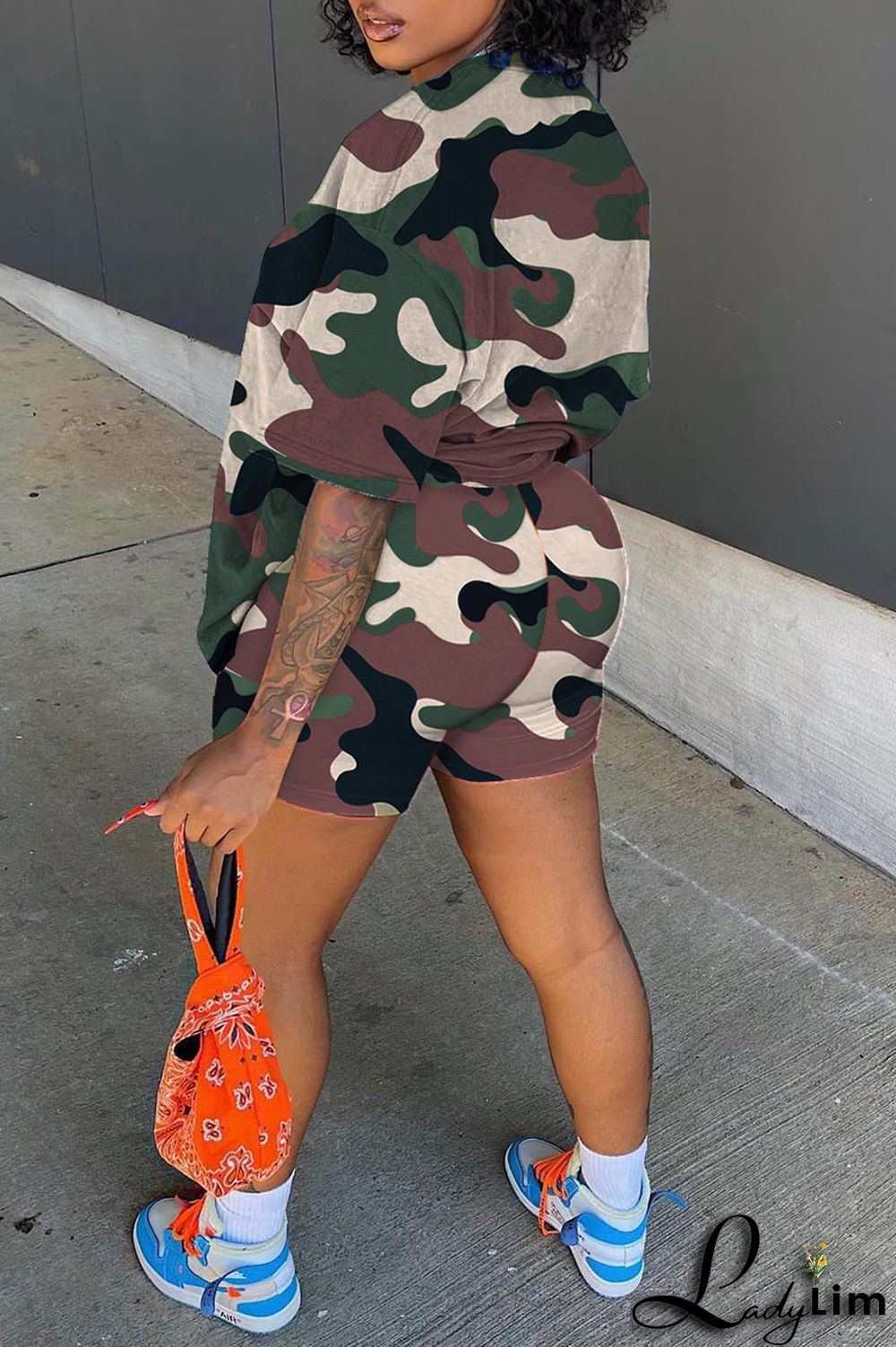 Army Green Casual Print Patchwork O Neck Short Sleeve Two Pieces