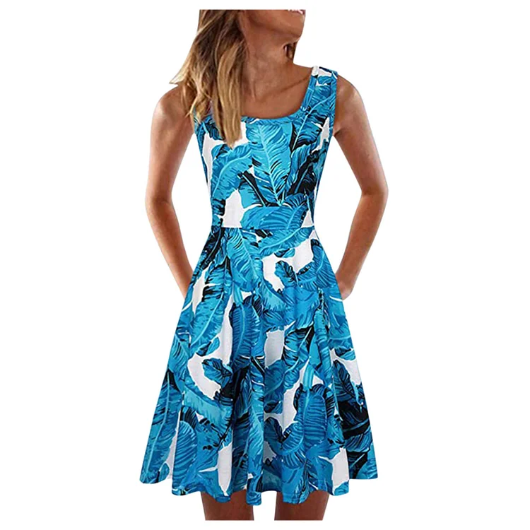 Women'S Sleeveless U-Neck Casual Printed Loose Dress