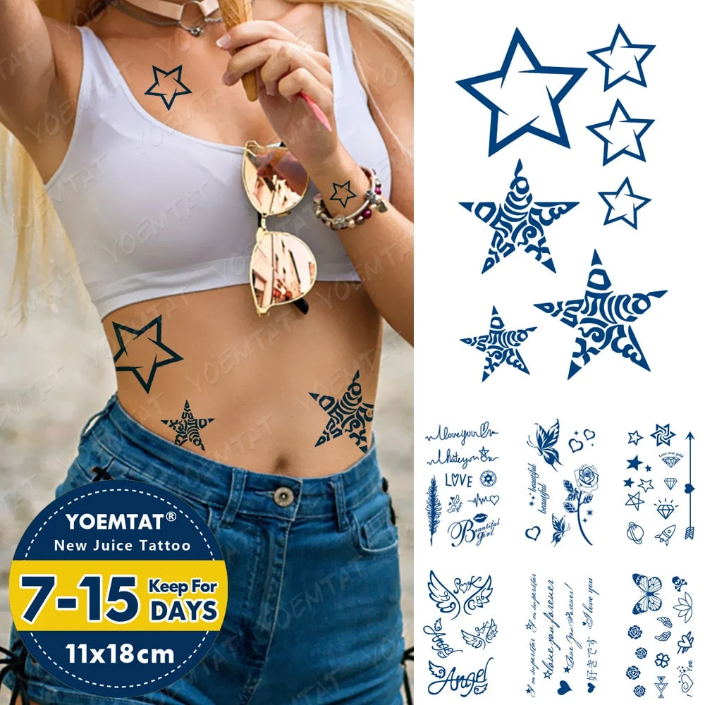 Juice Lasting Ink Tattoos Body Art Waterproof Temporary Tattoo Sticker Star Totem Tatoo Arm Fake Wings Angel Love Tatto Women