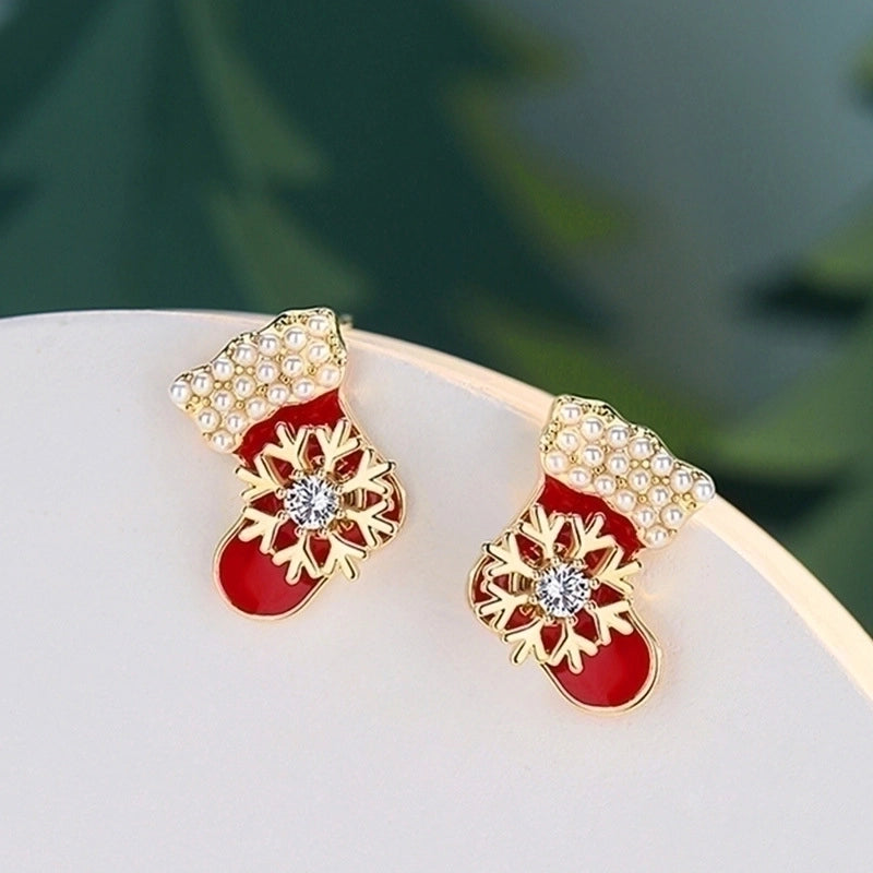 Fashion Christmas Tree Snowman Snowflake Alloy Enamel Rhinestones Women’s Drop Earrings Ear Studs 1 Pair