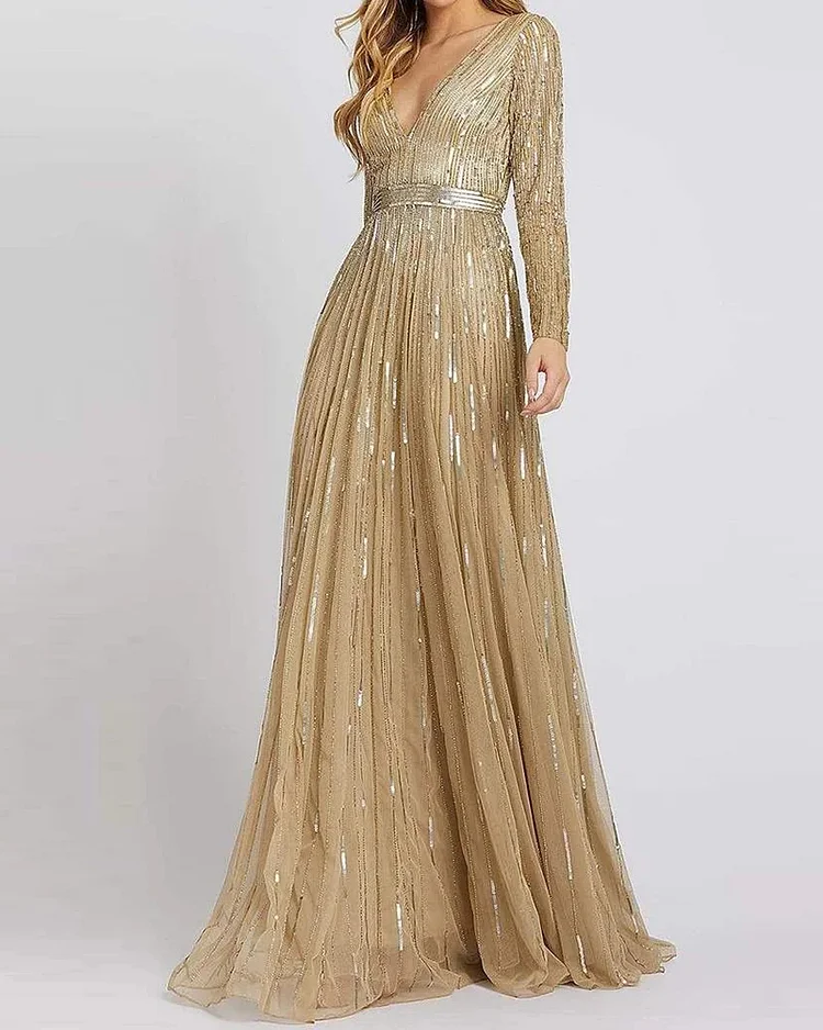 Maxi Dress Mesh With Waist Shiny V-neck