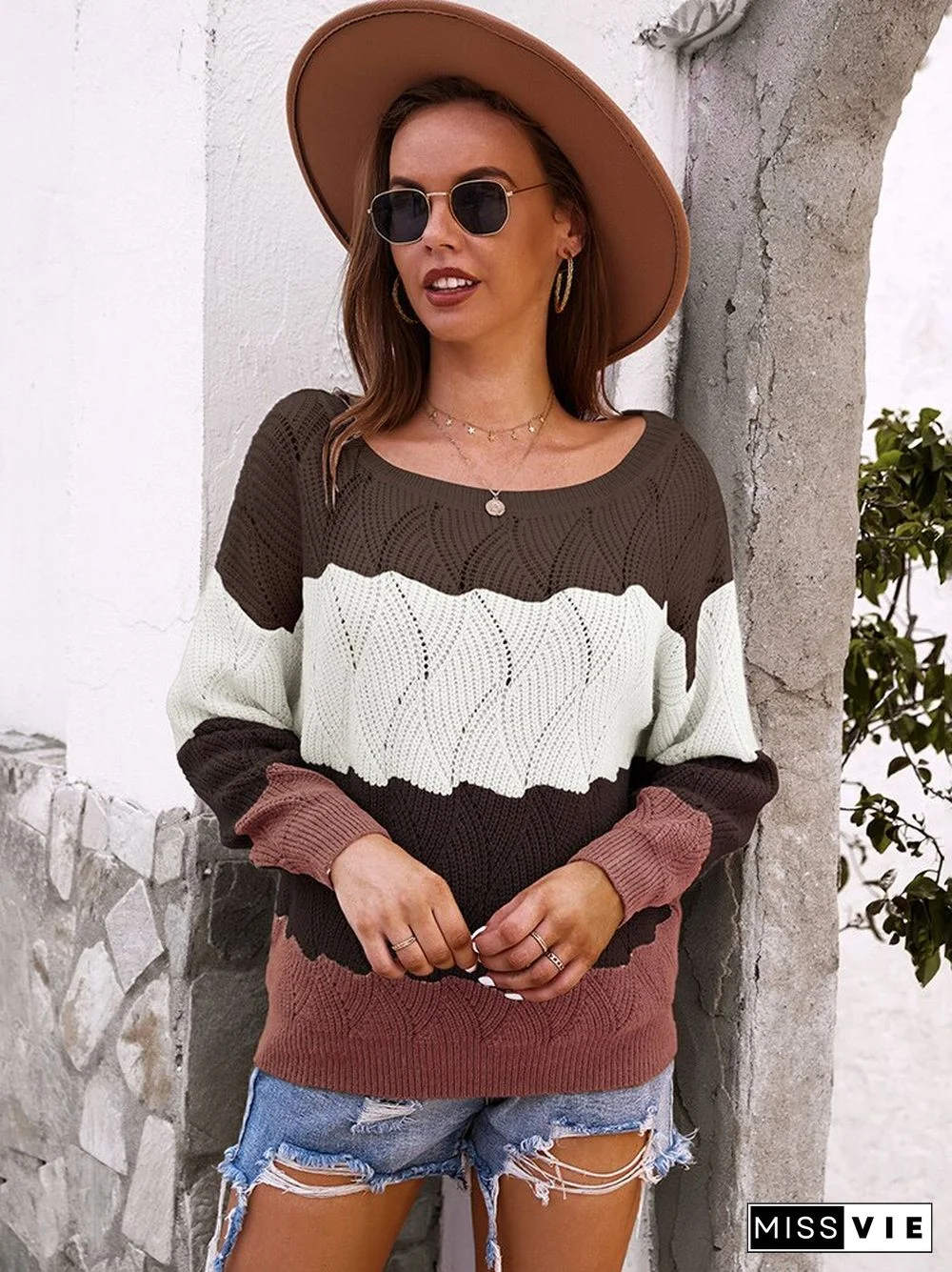 Fashion Tops Women Autumn Winter Splicing Knitted Pullover Women Long Sleeve Top Pullover Sweaters Oversized Sweater Women