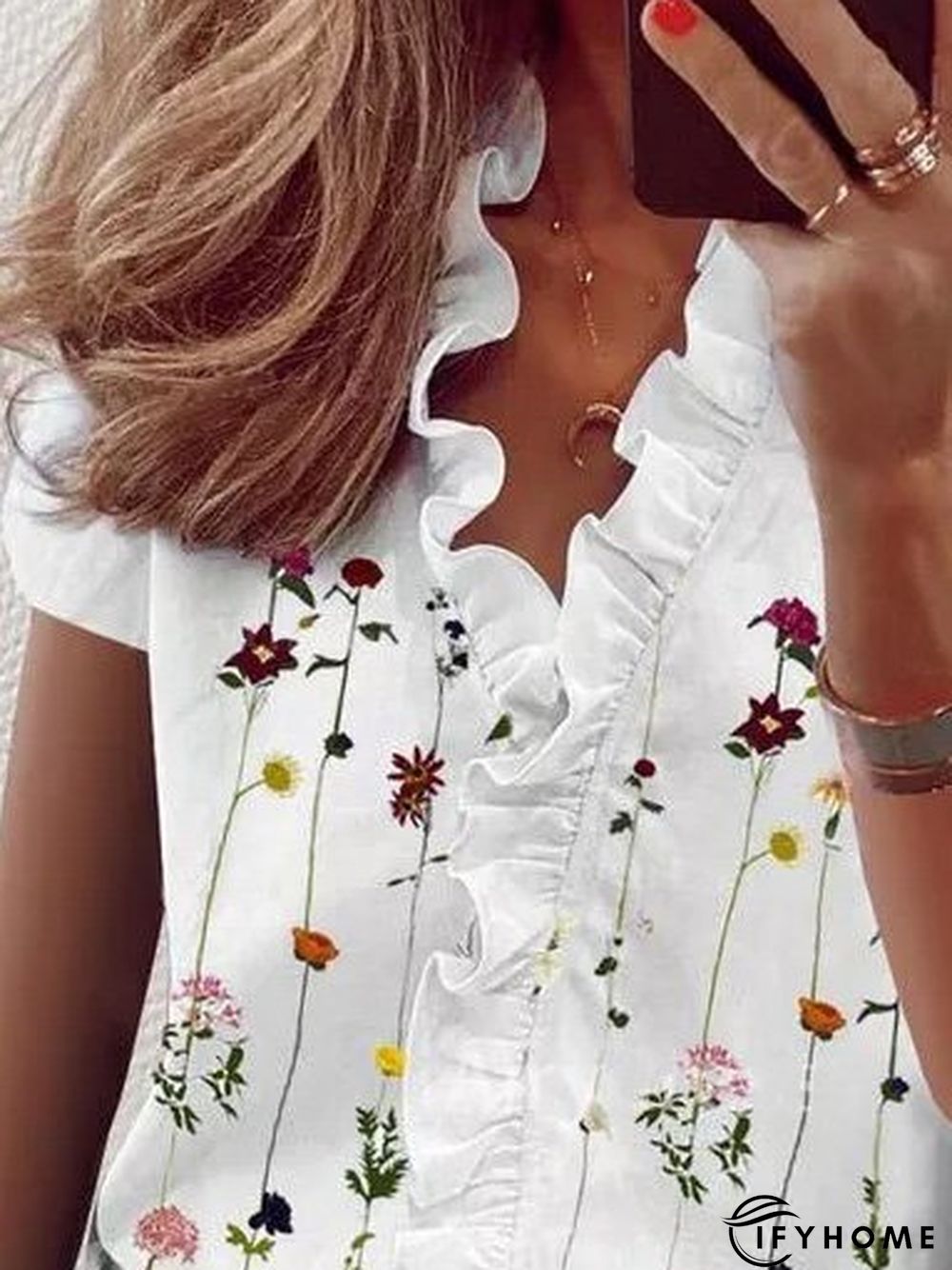 Vacation Loose V Neck Floral Blouse | IFYHOME