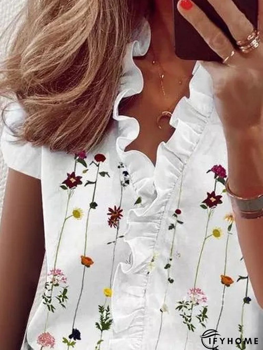 Vacation Loose V Neck Floral Blouse | IFYHOME