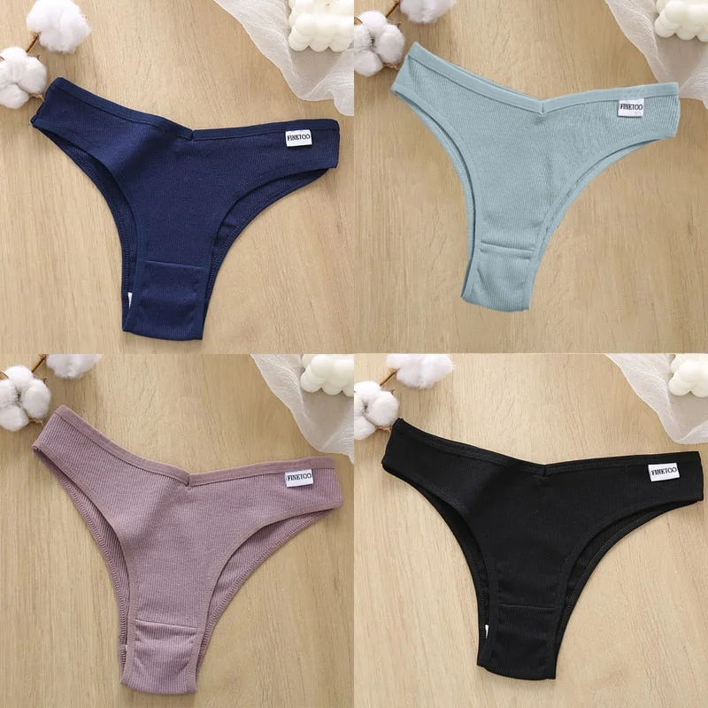 4PCS/Set Cotton Panties Women's Panties FINETOO Sexy Female Underpants Low Waist Underwear Women Pantys Lingerie M-XL