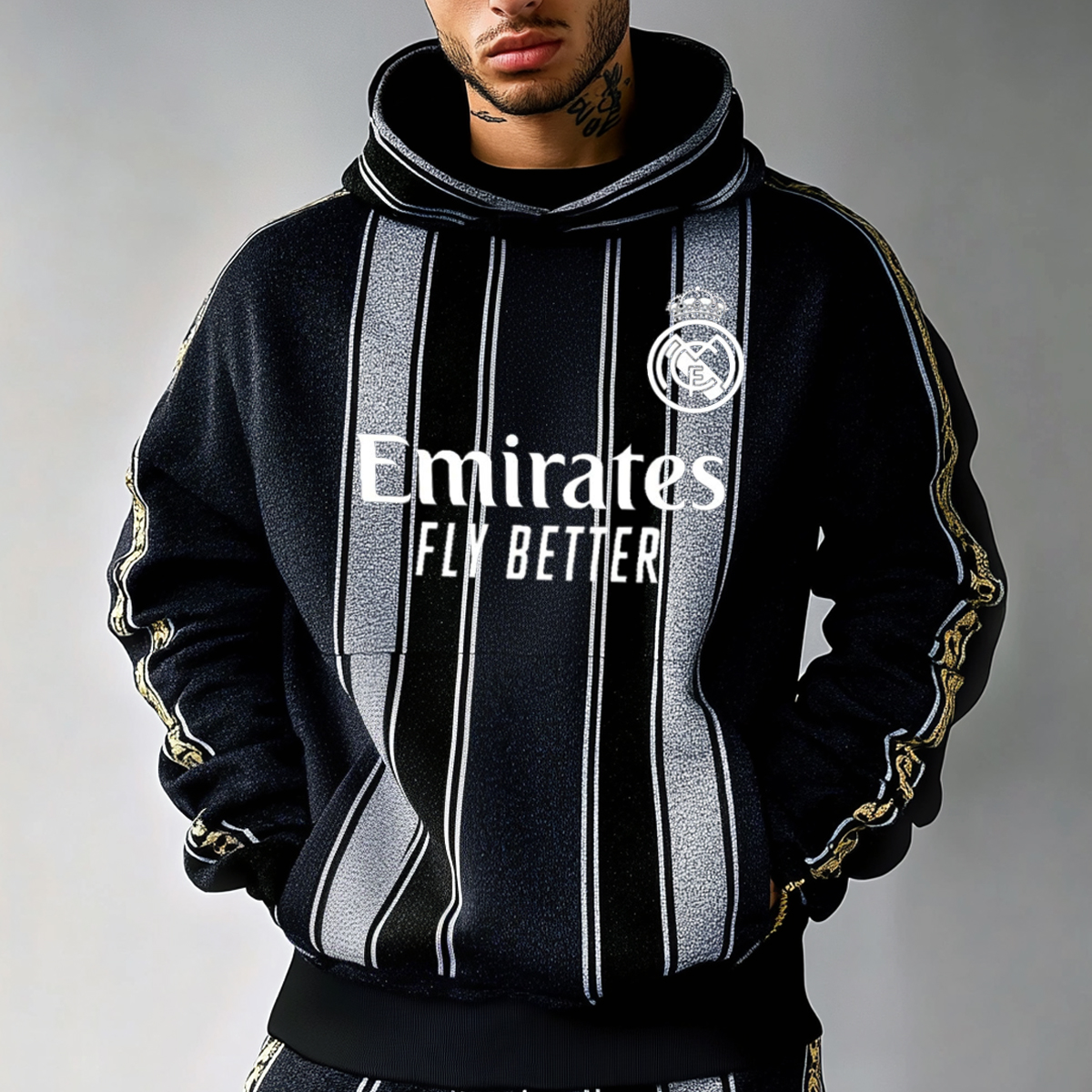 Football Striped Logo Printed Hoodie