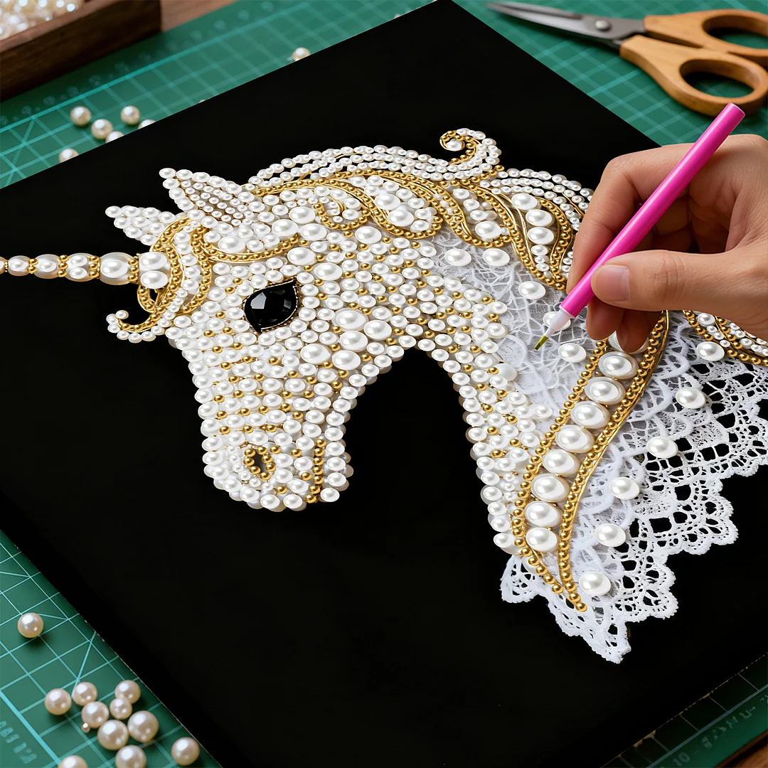 Unicorn DIY Pearl Diamond Art Kit for Adults Home Decor 25x25cm With Frame