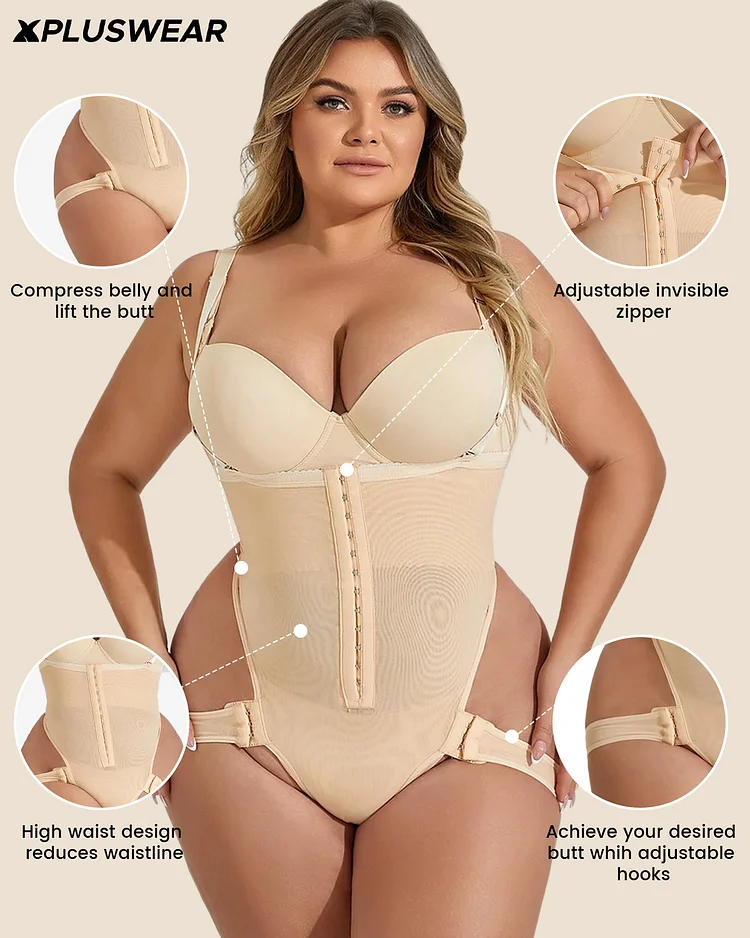 Xpluswear Design Plus Size High Waist Tummy Tightening And Butt Augmentation Buckle Shapewear