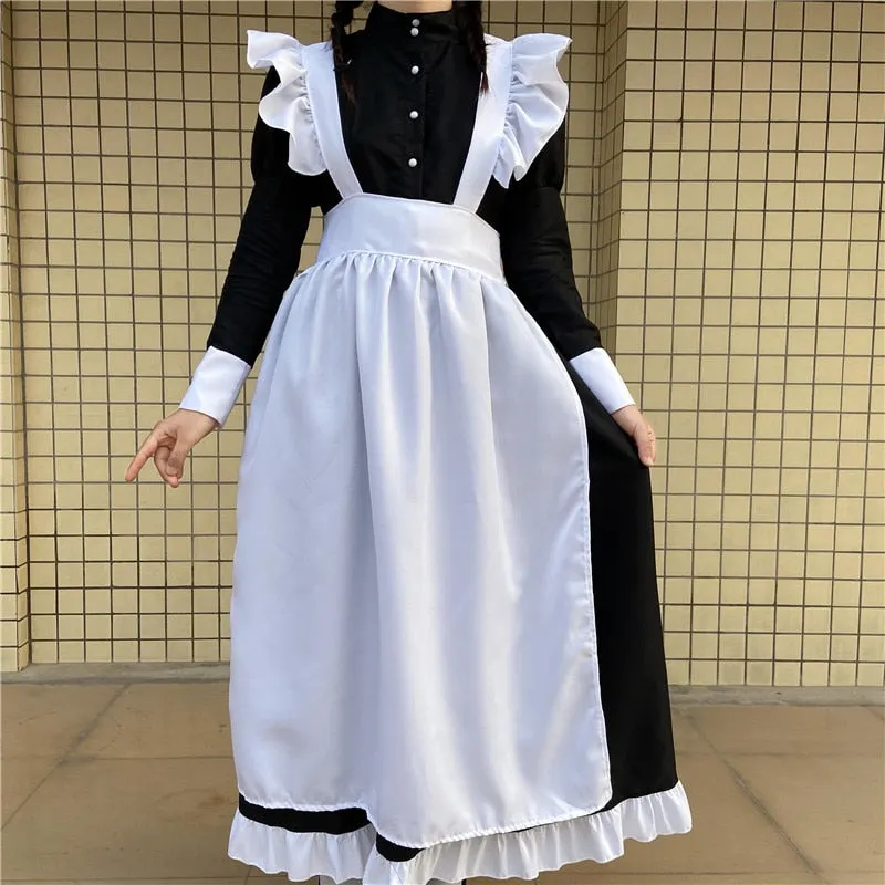 Women's Classic Lolita Maid Dress Vintage Inspired Women's Outfits Cosplay Anime Girl Black Long Sleeve Dress S-4XL