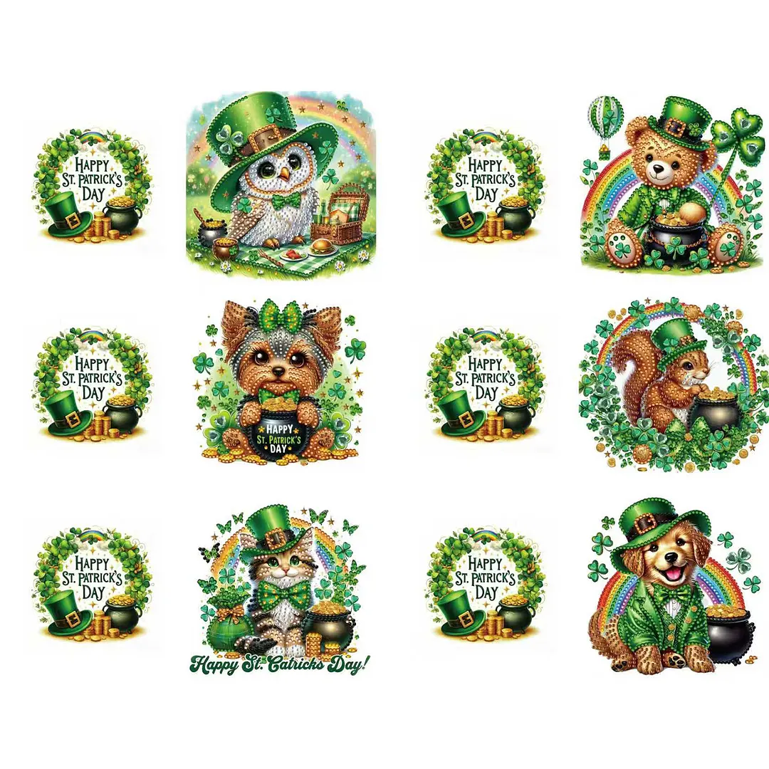 6Pcs St.Patrick Day DIY Diamond Painting Greeting Card Set with Envelopes Diamond Art Handmade Cards for Beginner Adult Holiday Gifts