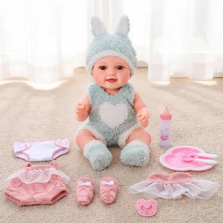 Babeside Mia 12" Smiling Baby Doll &ndash; Lifelike Vinyl Baby Doll with Bunny Outfit & Accessories