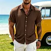 Men's Short Sleeve Linen Blend Button Down Shirt Lightweight Breathable Casual Summer Dress Shirt Striped Pattern by Inlyline