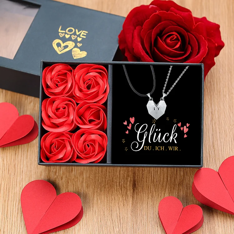 Kettenmachen Personalisierte 2 Buchstaben Herz Magnetische Halskette-Glück, Du, Ich, Wir-Geschenk mit Nachrichtenkarte 