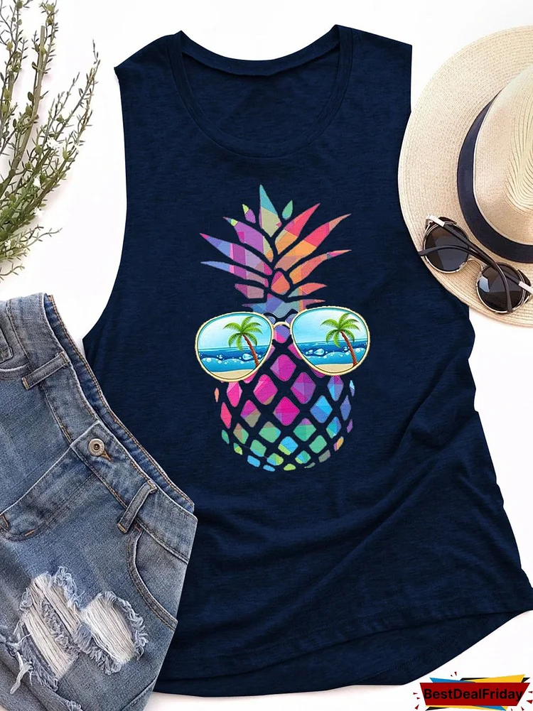 Bestdealfriday Colorful Pineapple Sunglasses Beach Tank