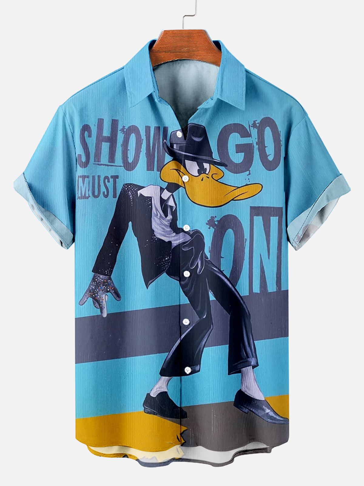 Retro Cartoon Dancing Fun Duck Casual Short Sleeve Shirt PLUSCLOTHESMAN