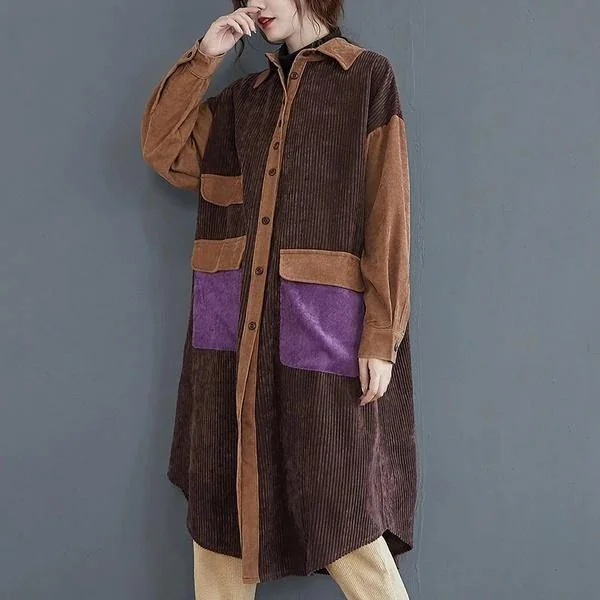 long sleeve plus size corduroy vintage for women casual loose autumn winter elegant shirt dress clothes