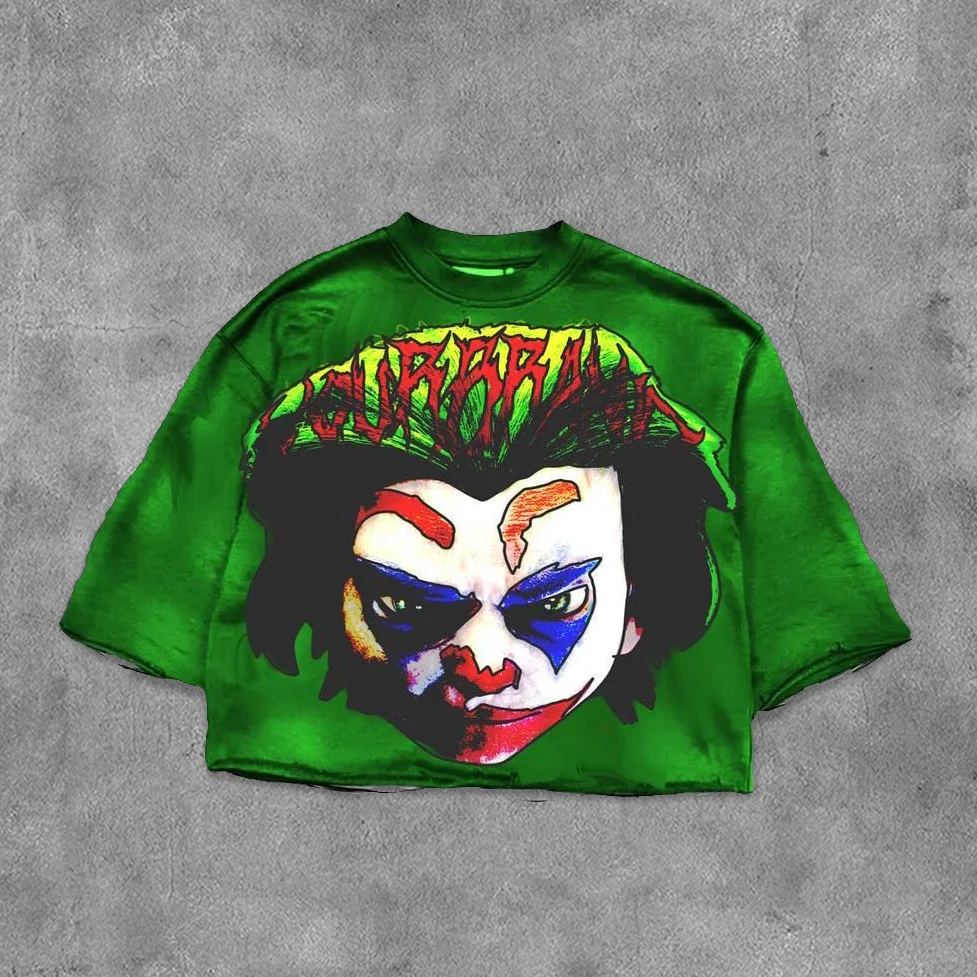 Clown Printed Three-quarter Sleeve T-shirt