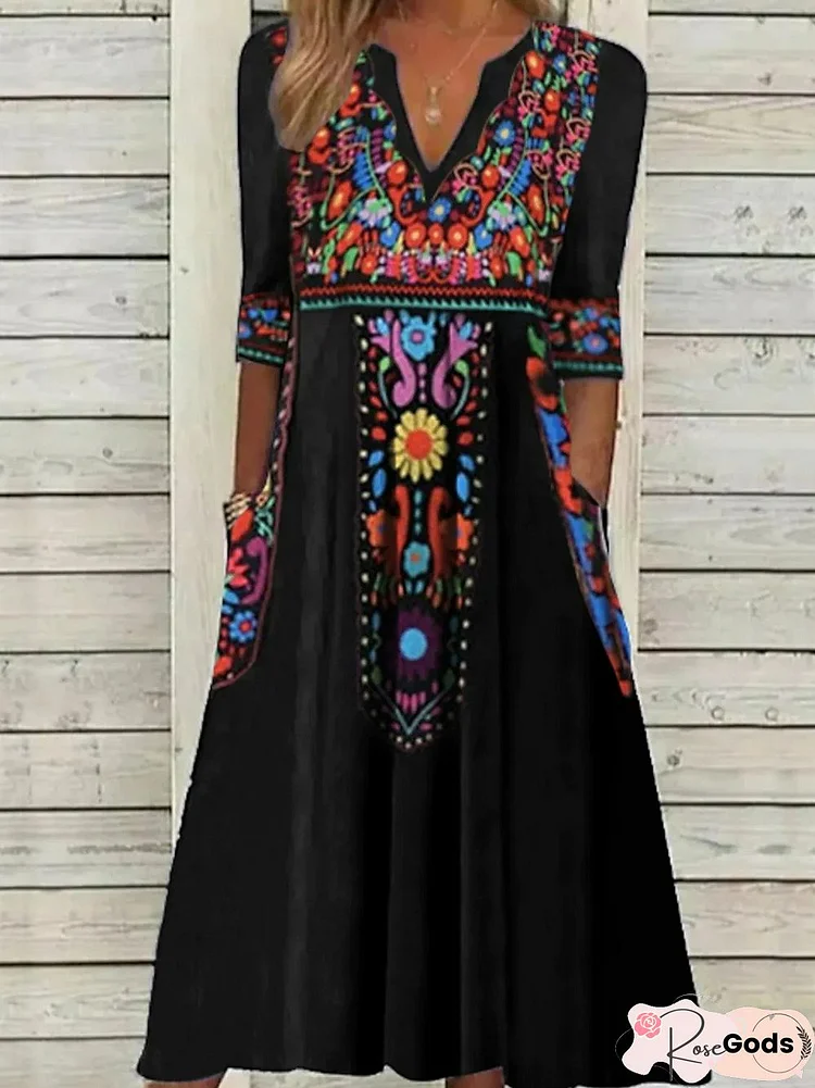 V Neck Boho Regular Fit Dresses