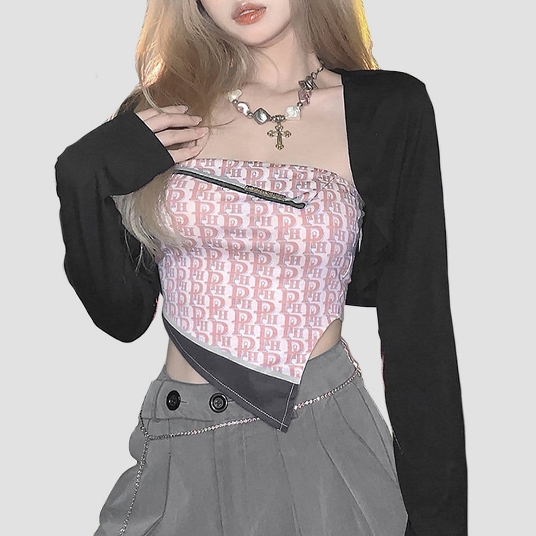 Print Tube Top Long Sleeve Shawl Two-piece