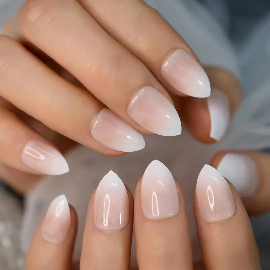 Pure Color Nails UV Polish Oval Faux Nails Light Taro Purple Glossy Nail Artificial Tips with Gluetabs 24pcs-Nail Inspo