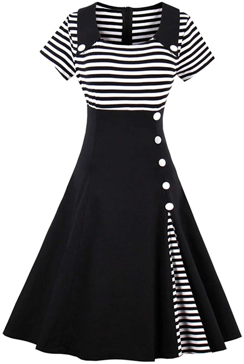 Women's Vintage Pin Up A Line Stripes Sailor Dress