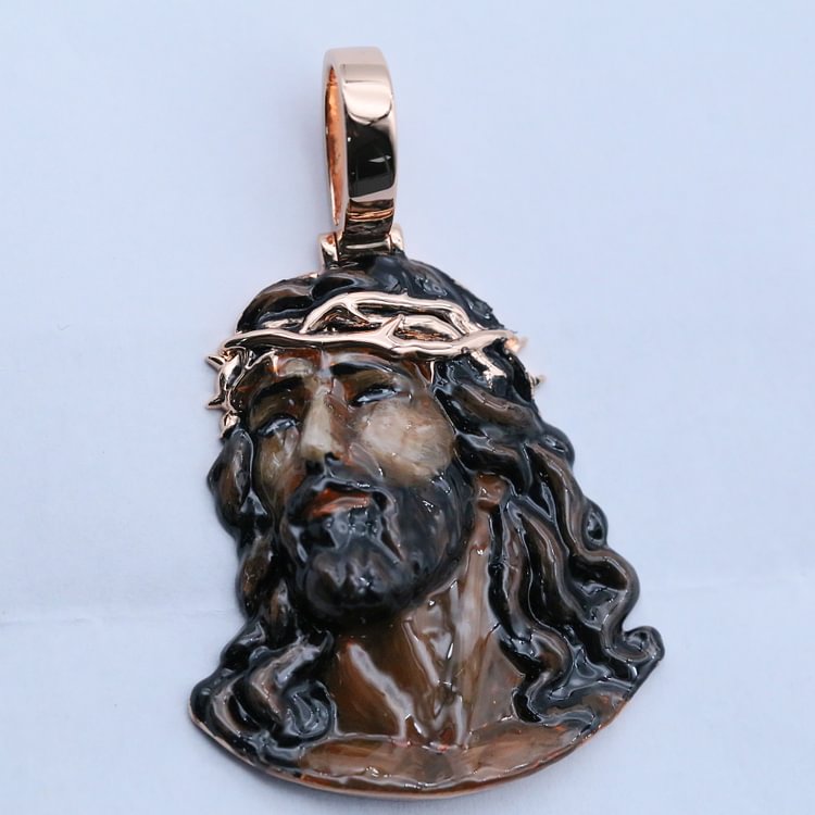 18k Gold Plated Jesus Pendant Necklace Enamel Jewelry-VESSFUL
