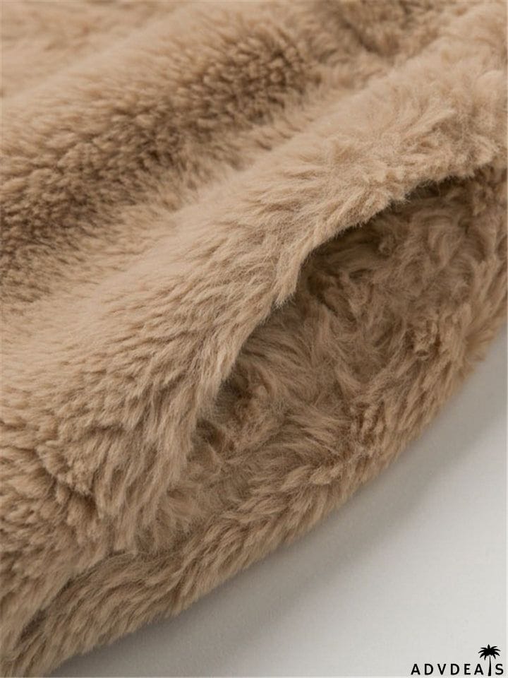 Comfortable Warm Full Zip Fastening Side Pocket Artificial Fur Cropped Coat