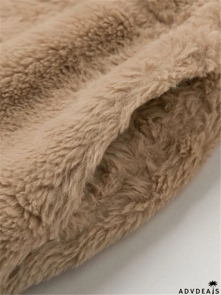 Comfortable Warm Full Zip Fastening Side Pocket Artificial Fur Cropped Coat