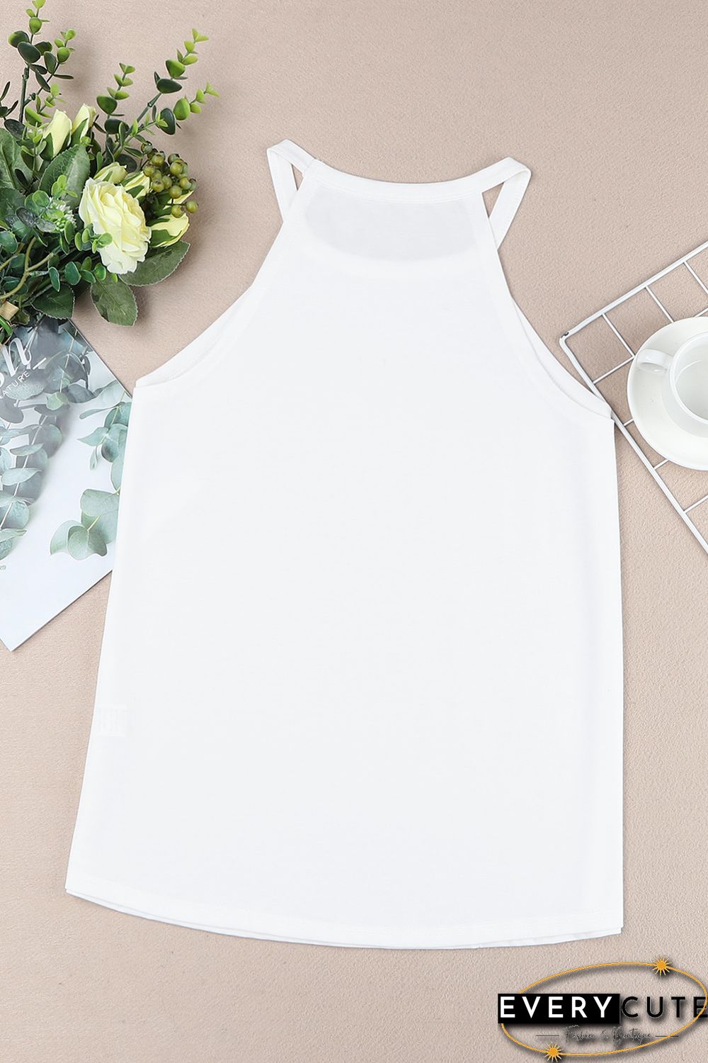 White Plain Halter Neck Tank Top