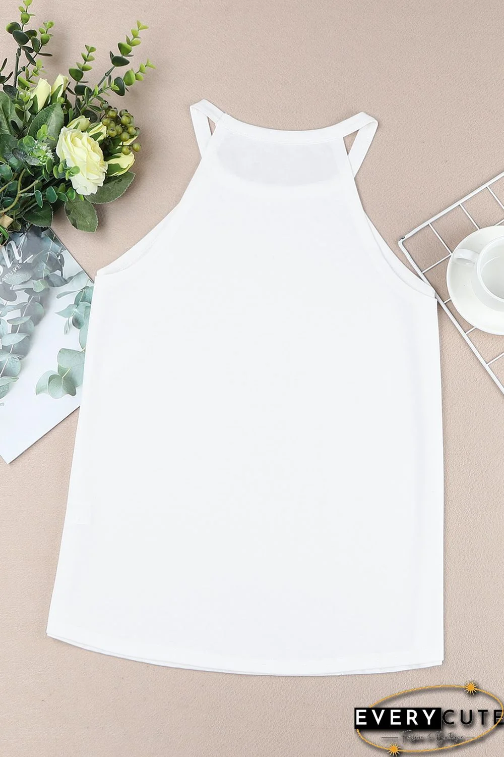 White Plain Halter Neck Tank Top