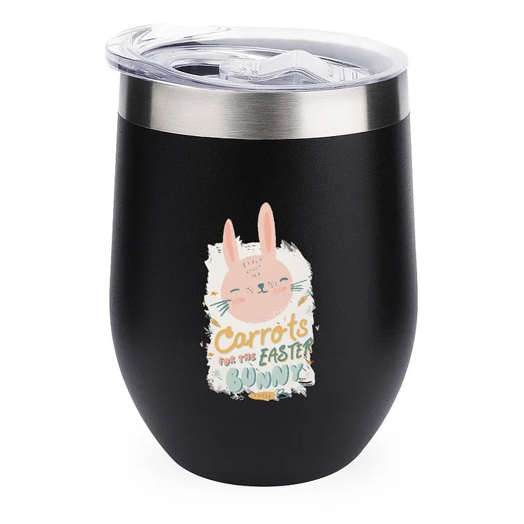 Women Easter Bunny Carrot Print Short Sleeve O Neck Casual T Shirt Stainless Steel Insulated Cup - Heather Prints Shirts