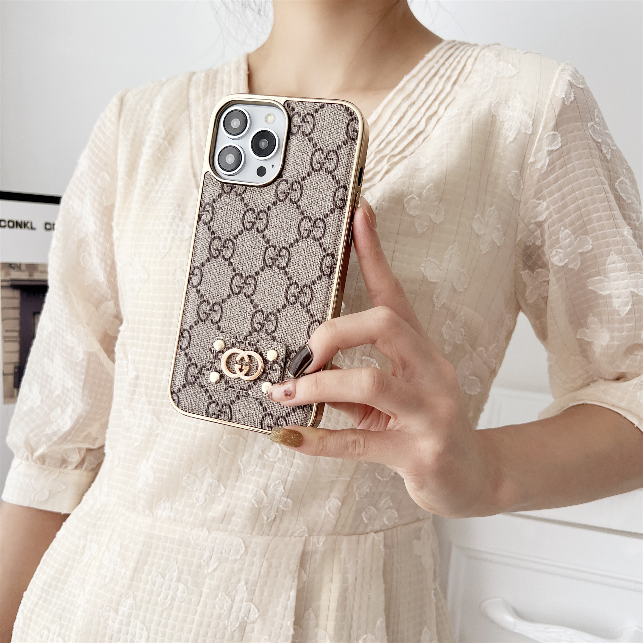 Gucci Signature GG Logo Ophidia Leather Apple Electroplating iPhone Case