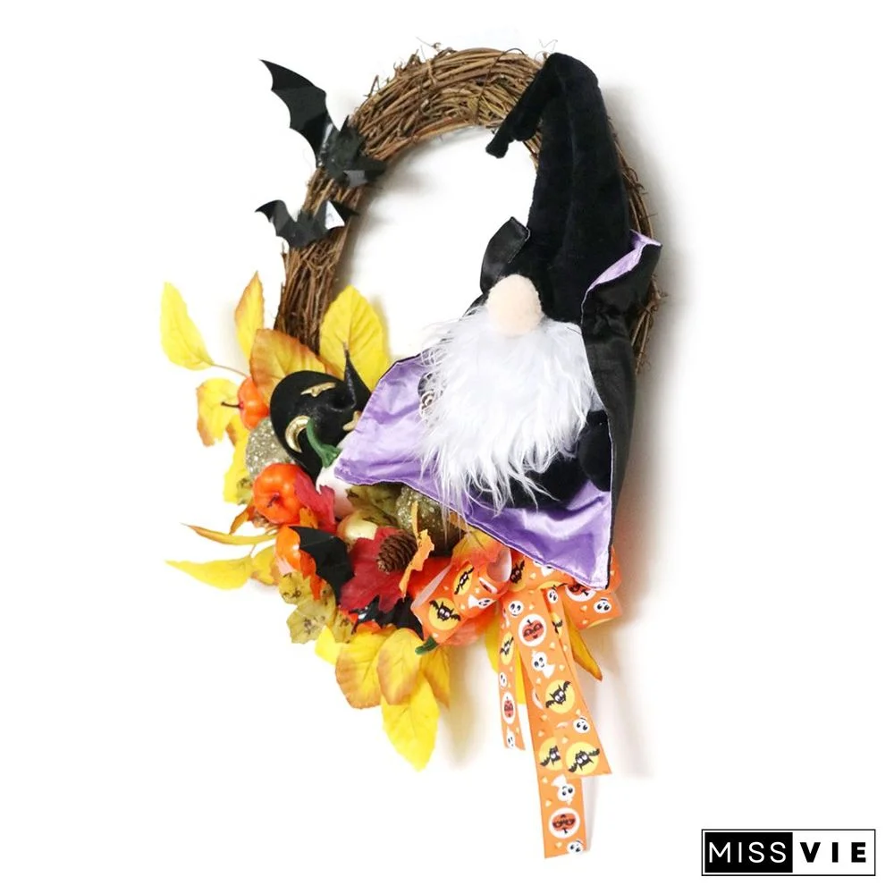 Halloween Themed Wreath With Wizard Gnome For Holiday Decoration