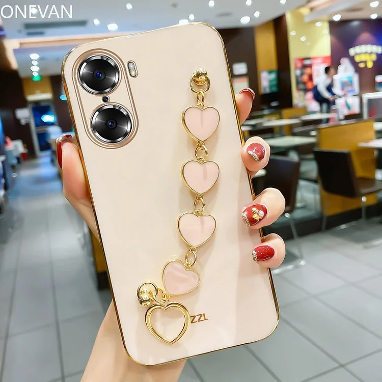 Luxury Fashion Plating Love Heart Bracelet Chain Case For Huawei Honor X7 X8 70 50 10 Lite Pro 9X Y7A Y9S Wrist Band Back Cover