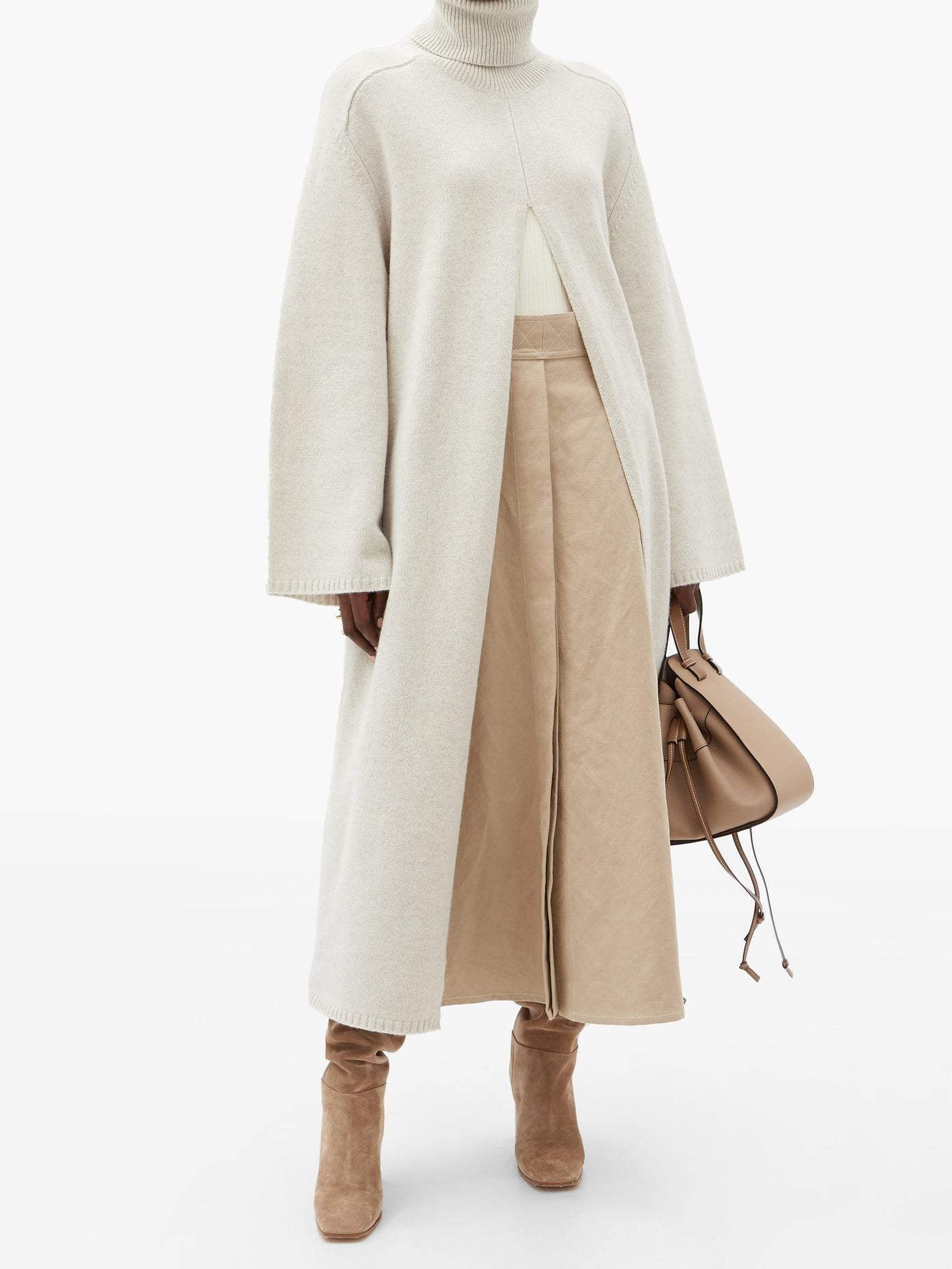 Viviane Slit-Front Wool Sweater Dress