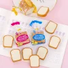 6 PACKS Adorable Toast Bread Erasers 4in1 Set for Kids Student Office Exam Stationery Gift