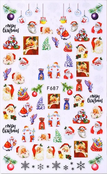 Christmas Nail Sticker Santa Claus Elk Snowman Gift Xmas Cartoon Winter Decal Nail Art Decor Water Sticker Christmas Nail Stick-Nail Inspo