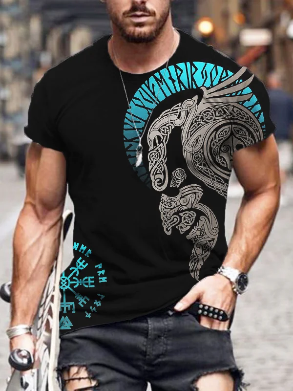 BrosWear Men's Viking Vegvisir & Loki Graphic Short Sleeve T Shirt